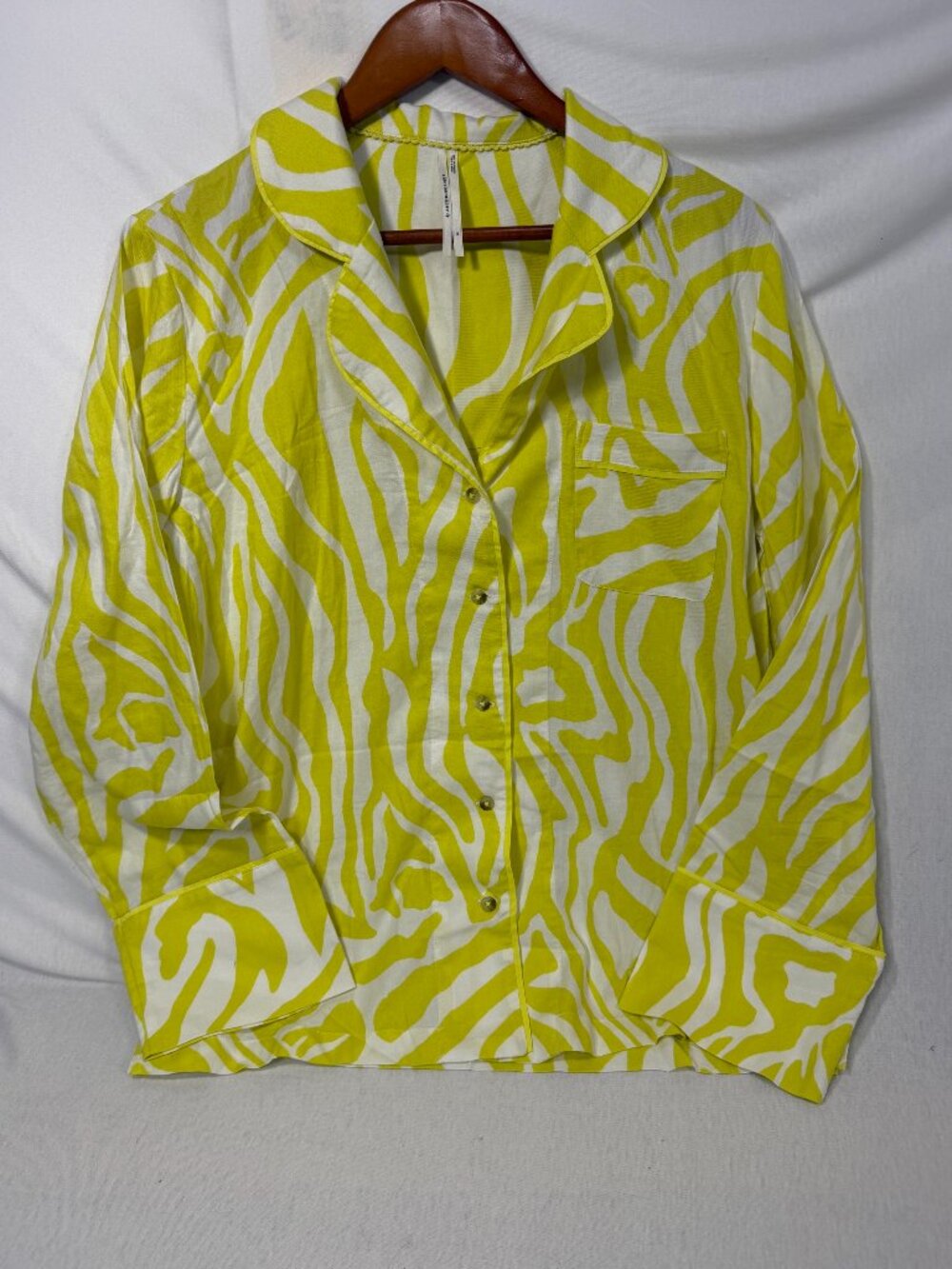 Anthropologie Pajama Top M Citron Chartreuse Zebra Cotton Modal Lounge Shirt